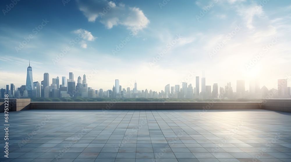 Aufkleber empty square floor and city skyline with building background : generative ai