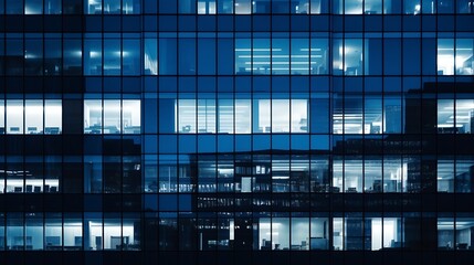 Pattern of office buildings windows illuminated at night. Glass architecture ,corporate building at night - business concept. Blue graphic filter. : Generative AI - Powered by Adobe