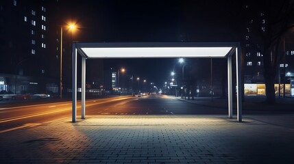 blank billboard bus stop night with lights cars passing by. Resolution and high quality beautiful...