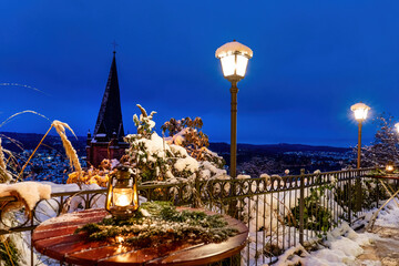 View over idyllic Marburg at Christmas time, Germany - obrazy, fototapety, plakaty
