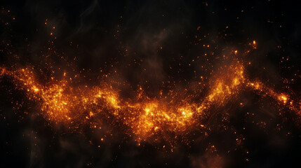 Fototapeta na wymiar Dynamic Fire Embers: Abstract Blaze of Fiery Particles over Black Background - Vibrant Heatwave Illuminating the Dark with Intense Flames and Glowing Sparks.