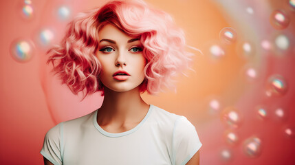 Jeune fille avec les cheveux roses