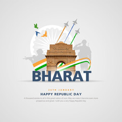 happy republic day India greetings. vector illustration design. - obrazy, fototapety, plakaty
