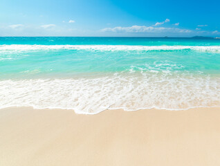 Fototapeta na wymiar Turquoise water and white sand in Seychelles