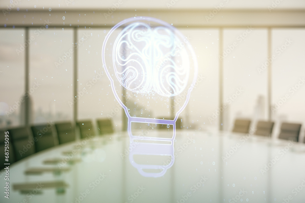 Aufkleber abstract virtual idea concept with light bulb and human brain illustration on a modern conference ro