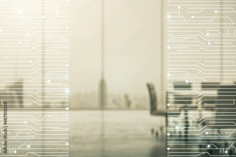 Aufkleber abstract virtual micro circuit sketch on a modern boardroom background, future technology and ai con