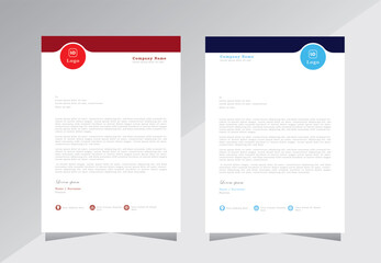 Modern company letterhead Template Design, red and blue color letterhead