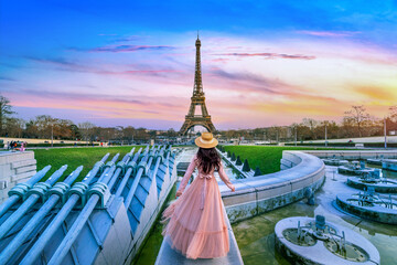 Tourist visiting paris city center and landmarks area, France.