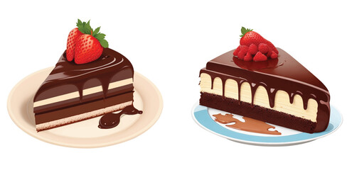 Set of chocolate cake isolated on white background