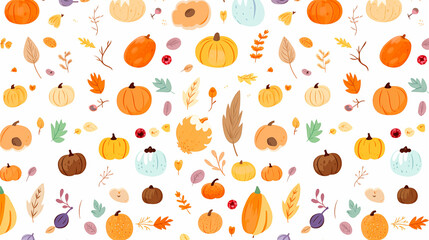 Autumn Abundance: Cartoon Style Background with Thanksgiving Elements