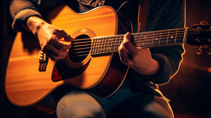 Obraz premium Acoustic Harmony: Capturing the Guitarist's Craft