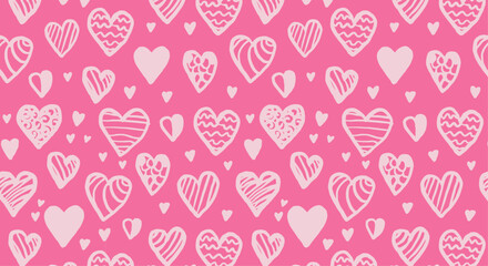 Pink hand drawn hearts seamless pattern. Valentine's Day romantic vector wallpaper for printing or packaging. 