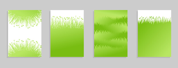 Vector green grass: natural, organic, bio, eco cards background