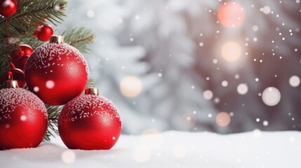 Festive Winter Holidays: Christmas and New Year Concept with Balls on Snowy Fir Branches