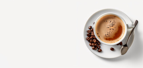 banner on a white background cup of coffee