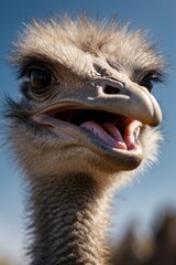 Ostrich head closeup outdoors. Farm, agriculture concepts.