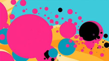 A pop art style with colorful bubbles and geometric shapes background. Pop art illustration wallpaper