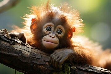 Cute Little Baby monkey in forest - obrazy, fototapety, plakaty