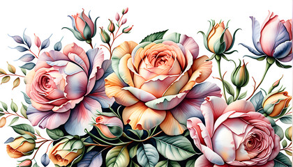 Blossoms in Watercolor: A Delicate Artistic Journey through Beautiful Flowers.(Generative AI)