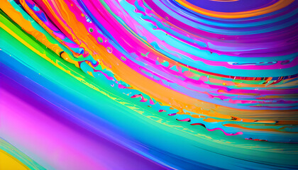 Abstract marbled acrylic paint ink painted waves painting texture colorful background banner - Bold colors, rainbow color swirls wave