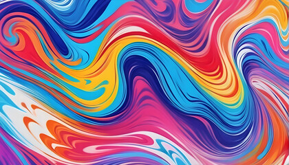 Abstract marbled acrylic paint ink painted waves painting texture colorful background banner - Bold colors, rainbow color swirls wave