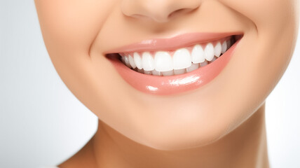 Perfect healthy teeth smile of young woman. Teeth whitening. Dental clinic patient.  Beautiful smile and white teeth of a young woman. 
