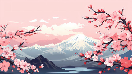 Hand drawn cartoon beautiful cherry blossom illustration in spring
