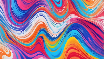 Abstract marbled acrylic paint ink painted waves painting texture colorful background banner - Bold colors, rainbow color swirls wave