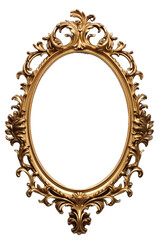 Antique round oval gold picture frame isolated on transparent background, Old golden baroque style round frame mock up for painting, art, wall art, artwork, photo, image, picture