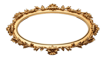 Antique round oval gold picture frame isolated on transparent background, Old golden baroque style round frame mock up for painting, art, wall art, artwork, photo, image, picture