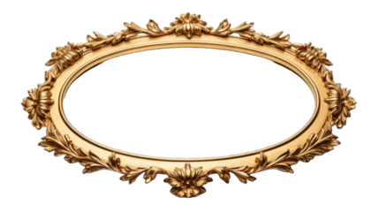 Antique round oval gold picture frame isolated on transparent background, Old golden baroque style round frame mock up for painting, art, wall art, artwork, photo, image, picture