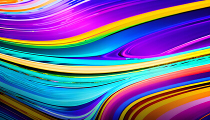 Abstract marbled acrylic paint ink painted waves painting texture colorful background banner - Bold colors, rainbow color swirls wave