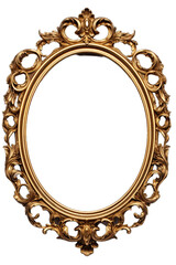 Antique round oval gold picture frame isolated on transparent background, Old golden baroque style round frame mock up for painting, art, wall art, artwork, photo, image, picture