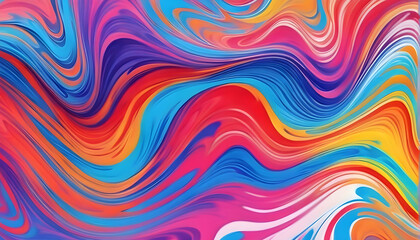 Abstract marbled acrylic paint ink painted waves painting texture colorful background banner - Bold colors, rainbow color swirls wave
