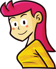 Funny long red hair woman with orange shirt smiling cartoon illustration