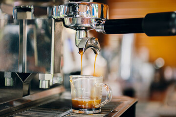 Espresso machine extraction fresh black coffee
