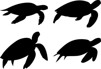 set of turtle silhouette shadow illustrations
