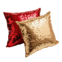 red and gold sequin Pillow Isolated on Transparent or White Background, PNG