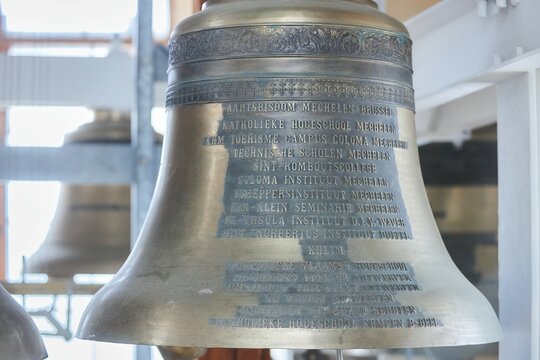 St. Petersburg, Russia - May 25, 2021: Peter and Paul Cathedral. Gift bell to the temple from Brussels