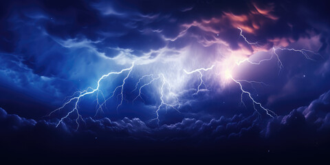 lightning in the night sky - obrazy, fototapety, plakaty