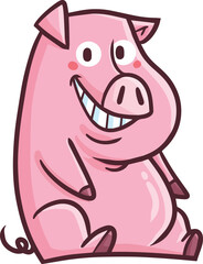 Obraz premium Funny pig sit and smiling cartoon illustration