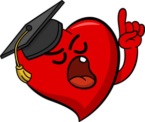 Cartoon Heart Speaks Speech. Graduation Cap. Emotions Faces. Vector Illustration of Funny Character
