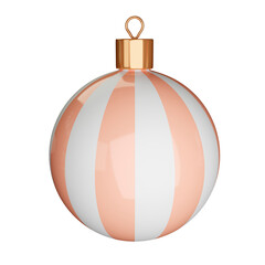 Christmas ball with soft red stripes. 3d realistic render icon