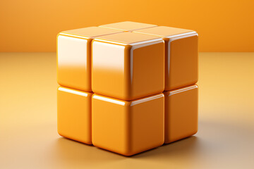 Fototapeta premium 3D cube made of ceramic material, Lemon Drop color - bright and rich yellow shade, empty background
