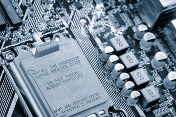 Microprocessor on computer board and other electronic components, microelectronics and computer...