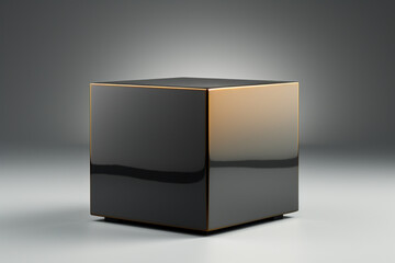 3D cube made of ceramic material, close-up, Quiet Shade - calm dark gray color, empty background