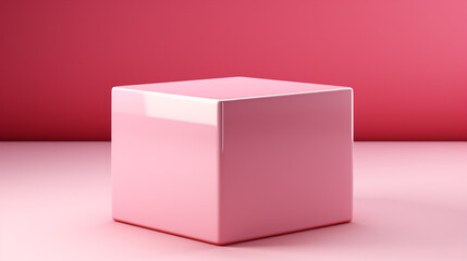 3D cube made of ceramic material, pink shade, pink background, Conch Shell
