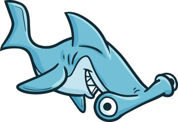 Naklejka premium Funny hammer shark smiling cartoon illustration