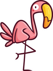Funny and cute pink flamingo with orange beak cartoon illustration