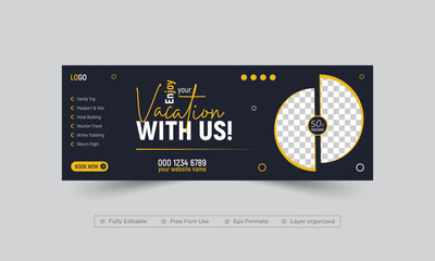 Travel social media cover banner or professional web banner template, Tour tourism promotional agency banner design